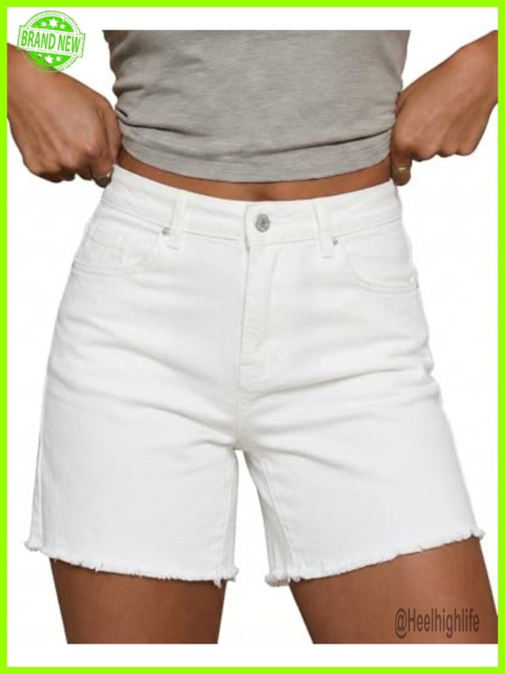 High Waisted Raw Hem Stretchy Denim Shorts